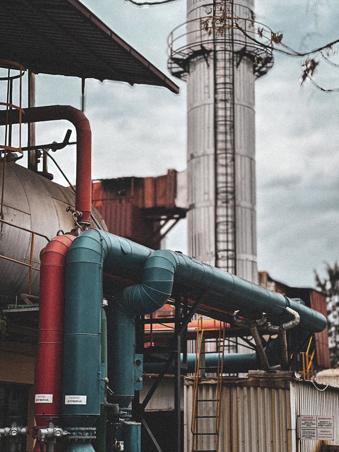 Crafting Captivating Headlines: Your awesome post title goes here View of an industrial facility showcasing colorful pipes and structures under a cloudy sky.
